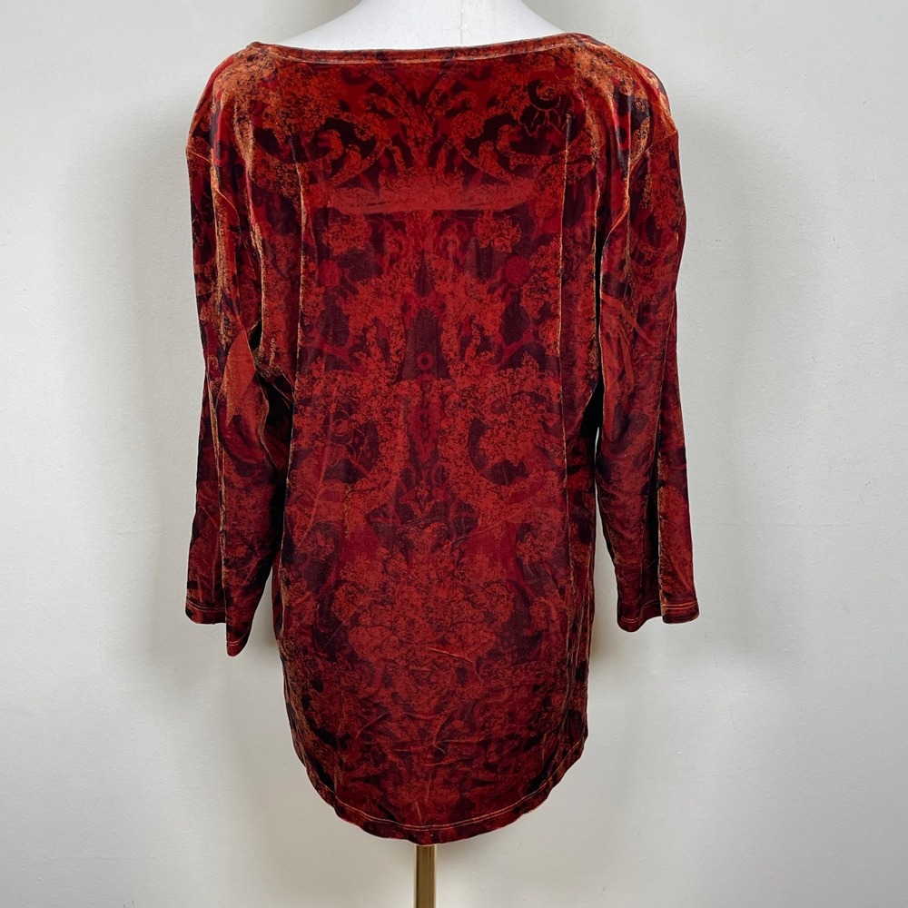 B.L.E.U. Velvet Burnout Tunic Top Women M Red Damask Off Shoulder Y2K Whimsigoth - Picture 5 of 9